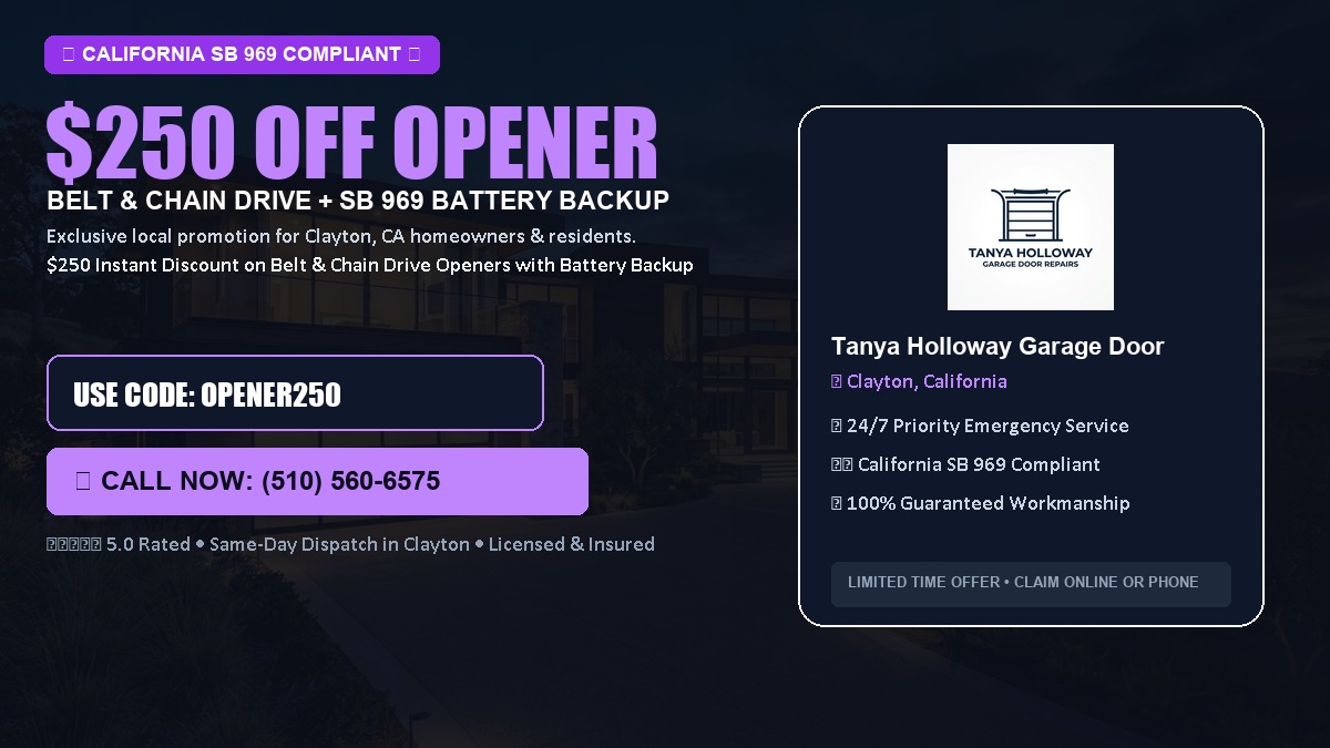$250 OFF Smart Garage Door Opener Installation (Belt & Chain Drive with California SB 969 Battery Backup) in Clayton, CA